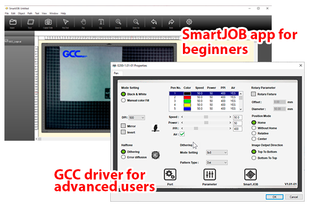 Interfaz de usuario multifunción para usuarios principiantes y avanzados. | Característica del grabador láser de escritorio GCC Laser E200